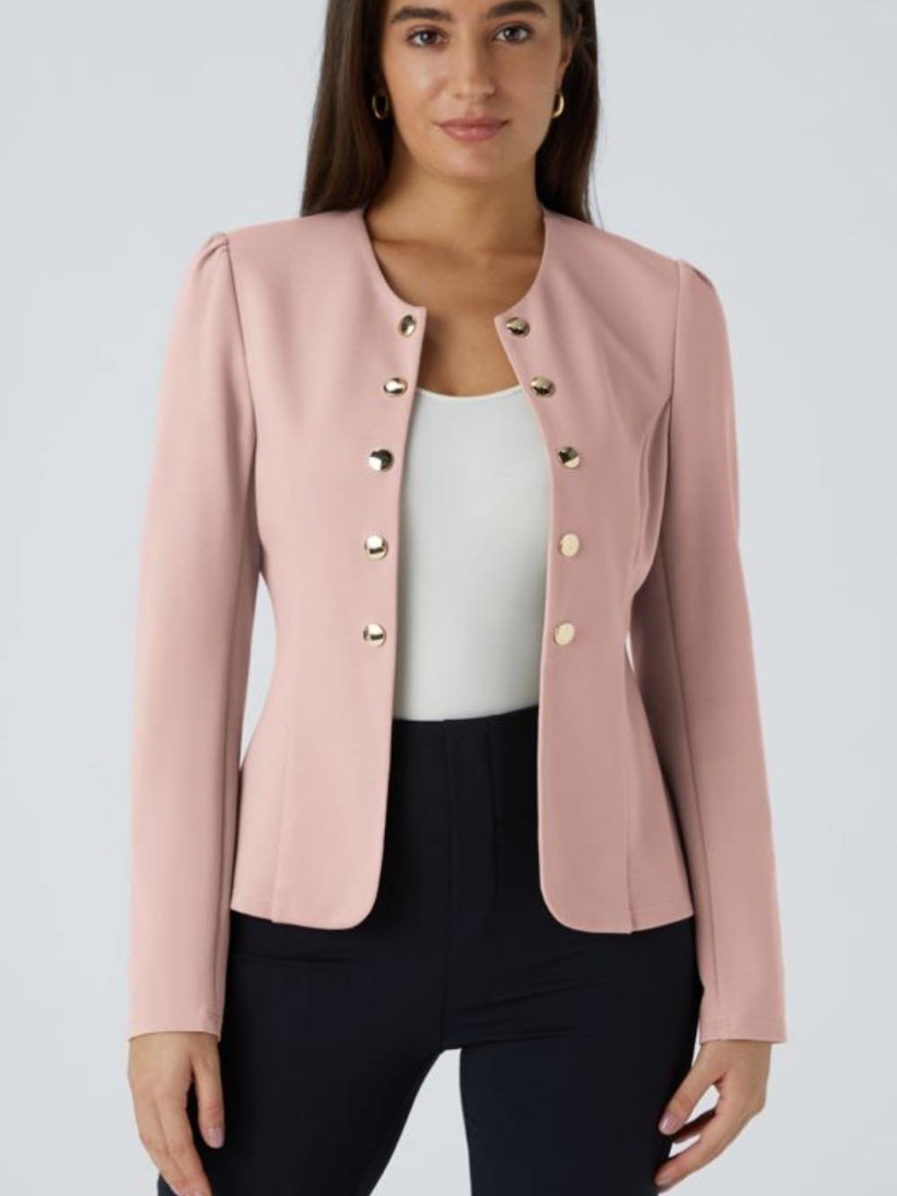 Halara Round Neck Long Sleeve Decorative Button Slim Work Blazer